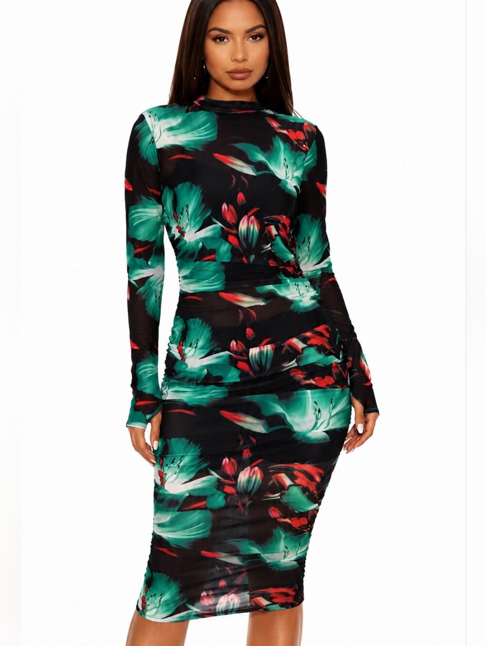 Women's 3pc Floral Sheer Sexy Mesh Bodycon Dress - NIP